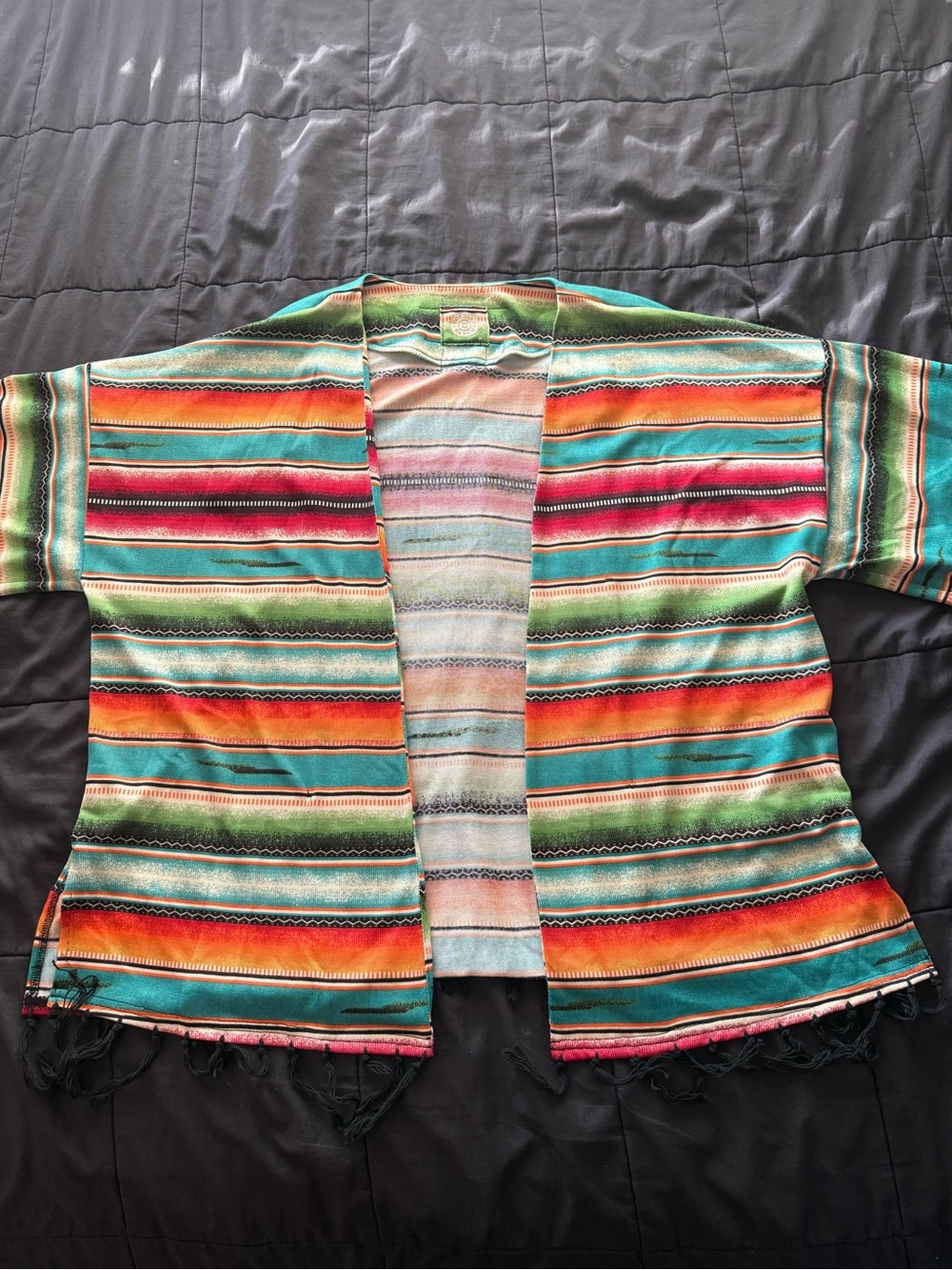 Double D Ranch Multicolor Striped Boho Top in Green, Teal, Orange - Picture 2 of 7